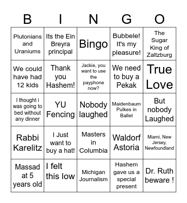 Bridal Shower Bingo Card