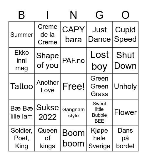 Gunhilds musikkbingo Card