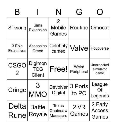 PC Gaming Show Bingo Card