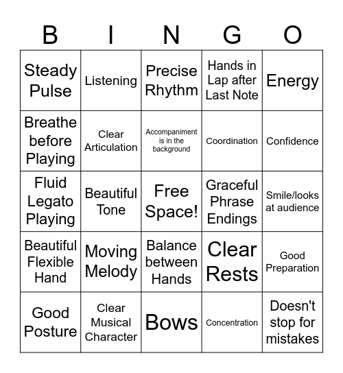 Musical Audience Bingo Card