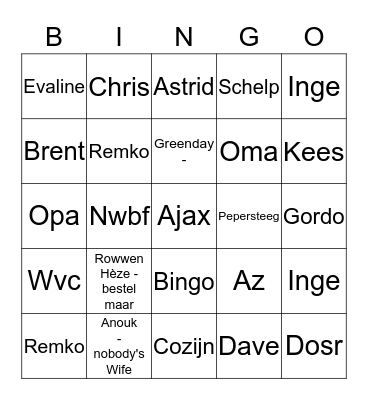 Pepersteeg Muziek Bingo 2016 Bingo Card