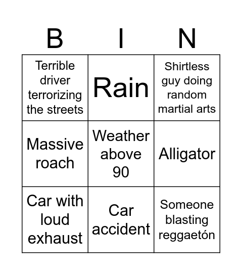 Florida Bingo Board Bingo Card