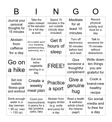 Health & Wellness Bingo Round 4 Bingo Card