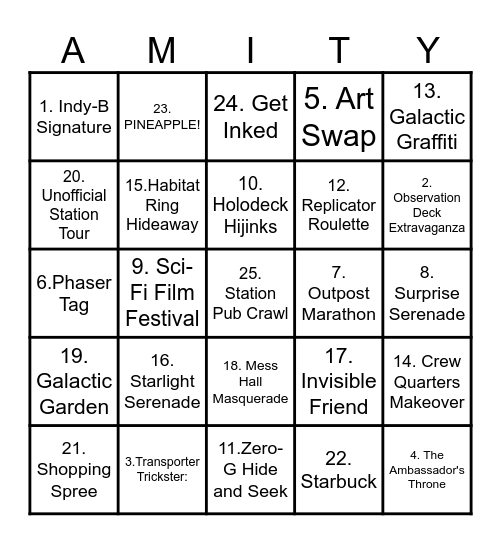 Amity Ensign and Below Bingo Card