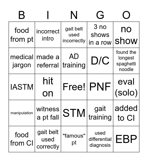 Clinical Rotations Bingo Card
