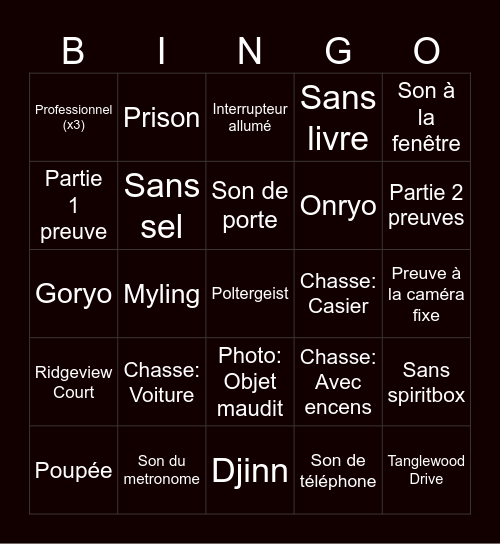 Phasmophobia Bingo Card