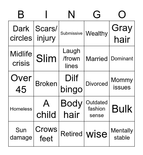 Dilf bingo Card