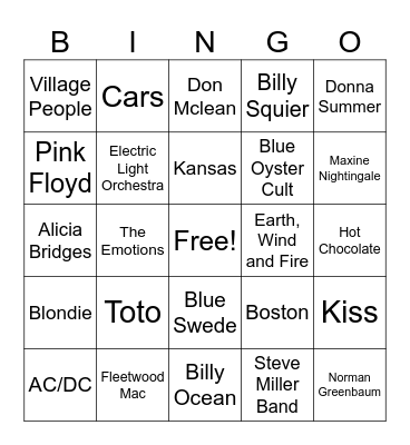 70's Bingo Card