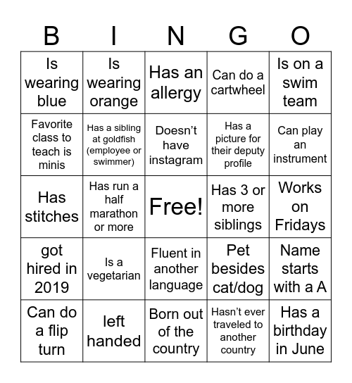 Goldfish Bingo Board! Bingo Card