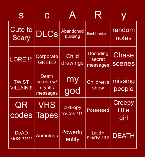 every mascot horror game ever Bingo Card