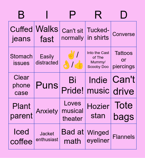 Bi Culture Bingo Card