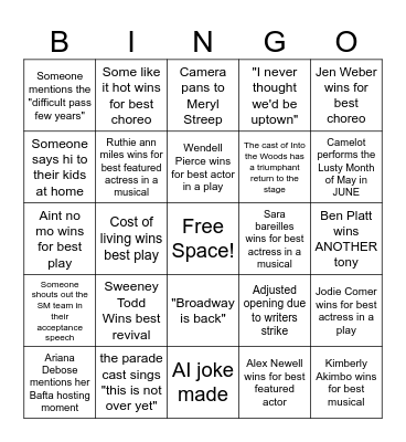 TONY Awards Bingo 2023 Bingo Card