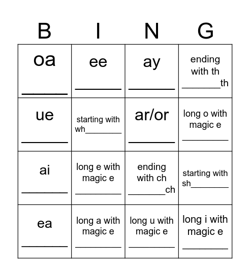 Phonemic Bingo Card
