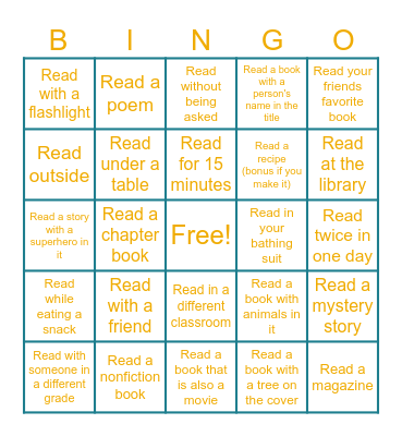 Summer Reading- First Grade Bingo Card