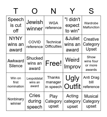 TONYS Bingo 2023 Bingo Card