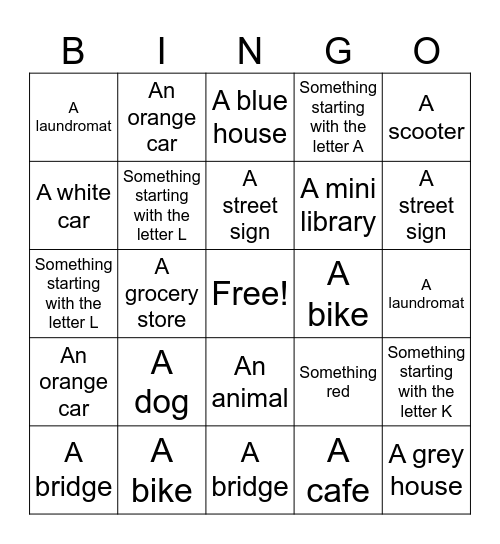 Bus Bingo Card