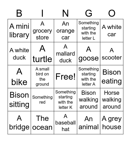 Bus Bingo Card