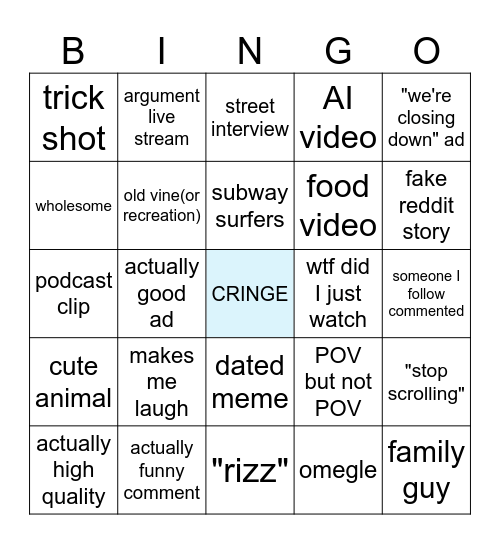 tiktok bingo Card