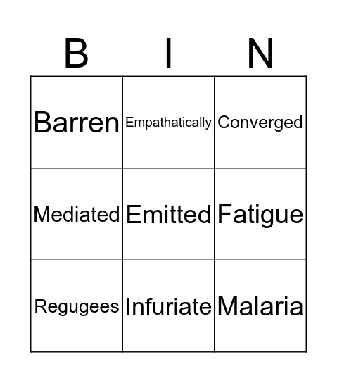 Of Beetles and Angels Vocab Bingo Card