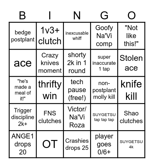 NRG vs Na'Vi Bingo Card