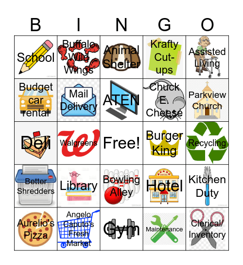 Transition Job Sites Bingo Card