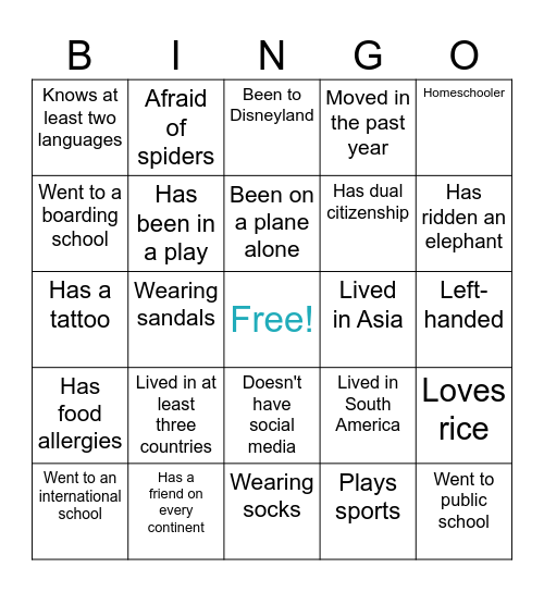 Human Bingo Card