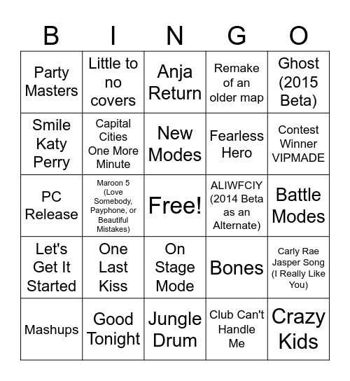 Just Dance 2024 Bingo Card