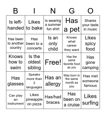 Get to know you: Icebreaker Bingo Card