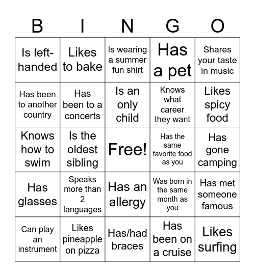 Get to know you: Icebreaker Bingo Card