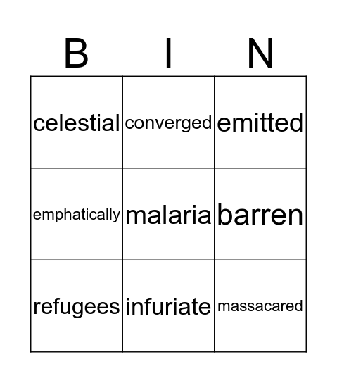 Of Beetles and Angels Vocab Bingo Card