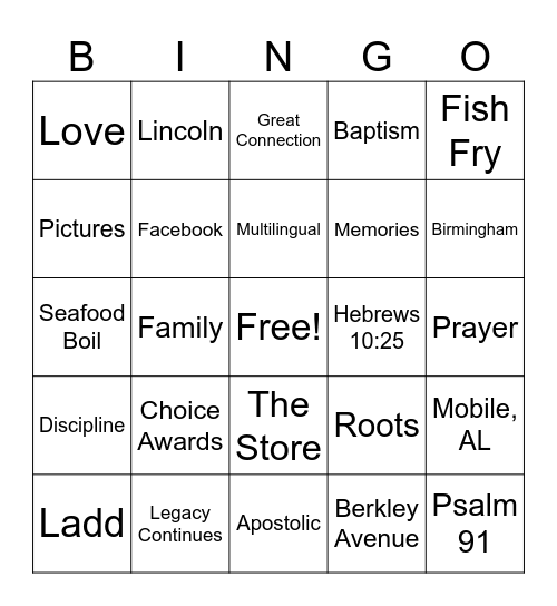One Love One Legacy Bingo Card