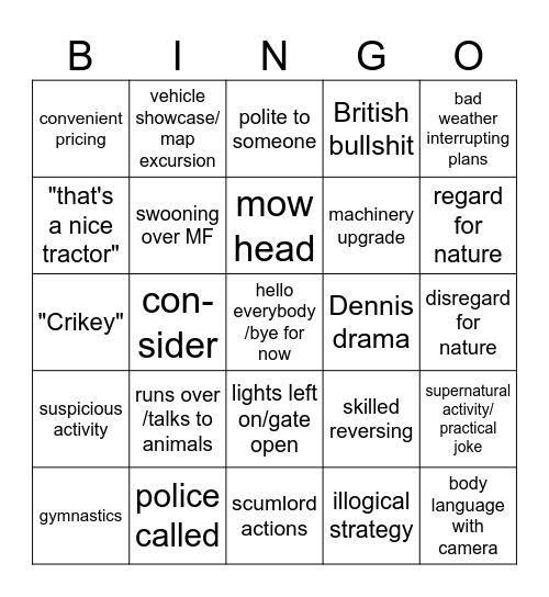 daggerwin survival roleplay Bingo Card