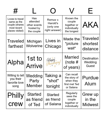 Get to Know The Anniversary Party Bingo Card