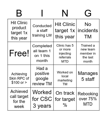 CSC Managers Bingo Card