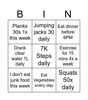 Healthy Bingo Card