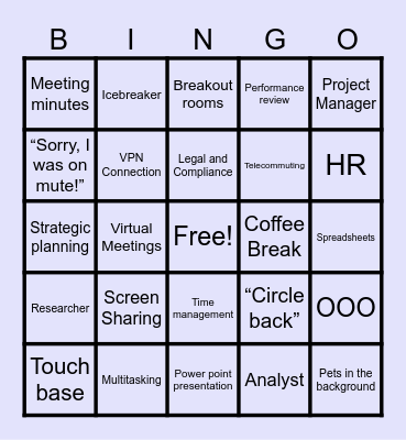 Corporate Lingo Bingo Card