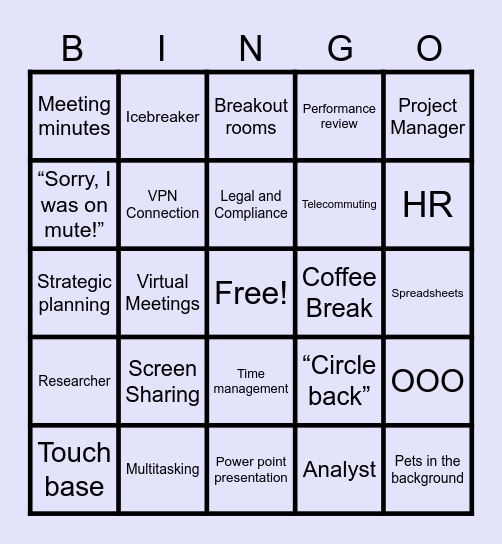 Corporate Lingo Bingo Card