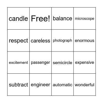 Sight Syllable Bingo Card