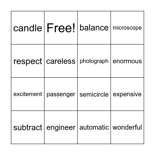 Sight Syllable Bingo Card