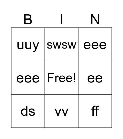 test Bingo Card