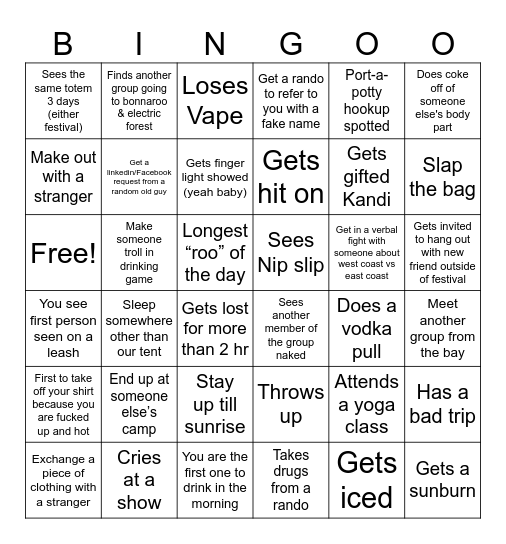 Festival Bingo Card