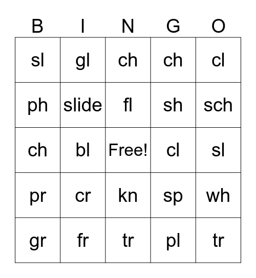 PHONICS BINGO! Bingo Card