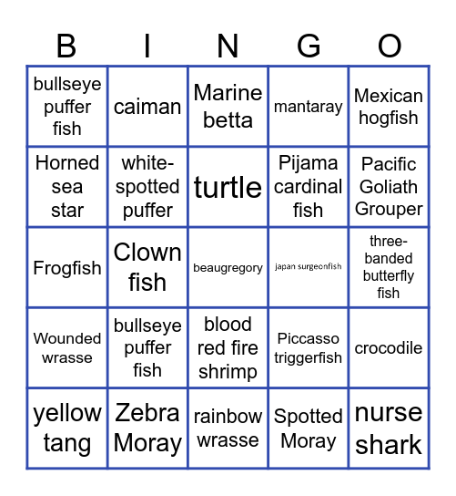 Marine Life Bingo Card