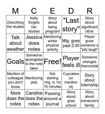 Meeting Bingo ("Mingo") Bingo Card