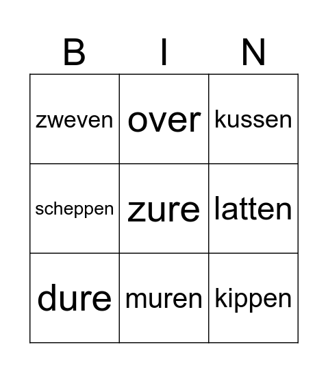 Woorden met een lange en korte klank. Bingo Card