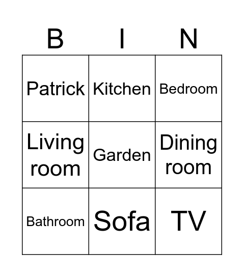 Rooms in my house Bingo Card