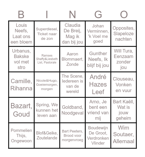 Nederlandstalige liedjes Bingo Card