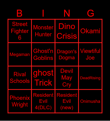 CAPCOM Showcase 2023 Bingo Card