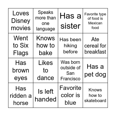 Find Someone Who... Bingo Card
