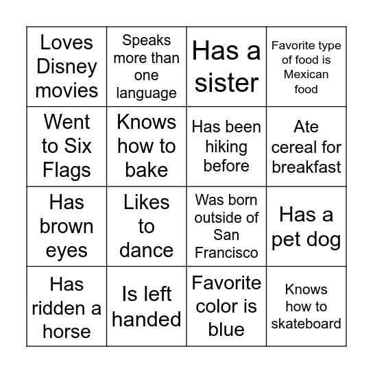 Find Someone Who... Bingo Card